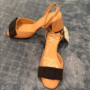 Mango Tan and Black Heels with Bow Accent
